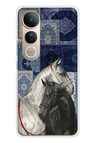 TechTree حافظة سيليكون متوافقة مع هاتف Vivo V50 Lite بنمط سجادة زرقاء باللوني...