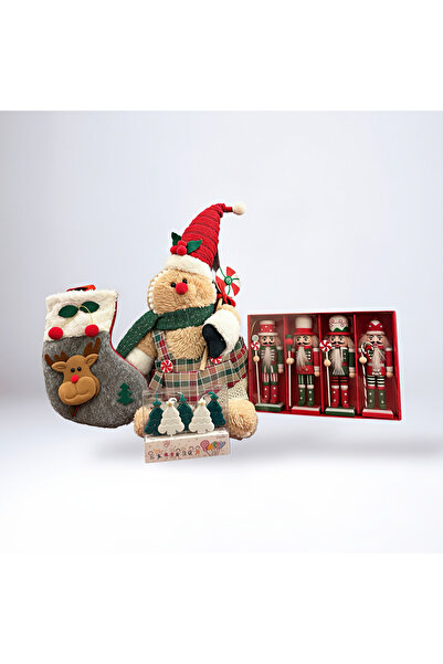 Universul Jucăriilor Set Decorațiuni Crăciun Premium – Urs Moș Crăciun, Cizmă Decorativă,Spărgător de Nuci și Ornamente