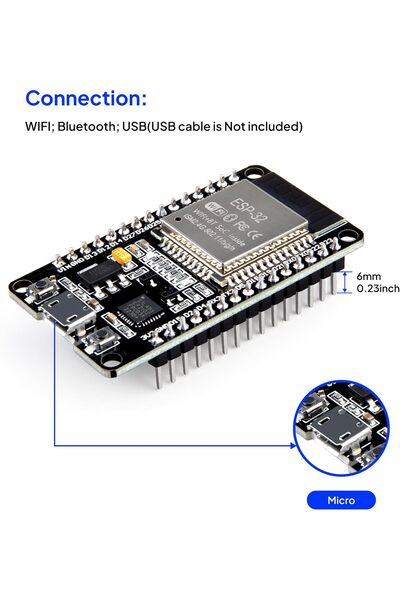 ALFAS ESP32 Geliştirme Kartı Micro USB | Wifi Bluetooth Mikrodenetleyici, Düş...