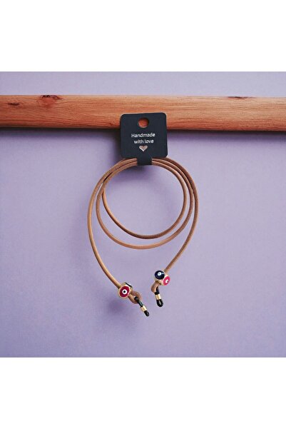 Sibelya Aksesuar 100% Leather and Brass Evil Eye Bead Handmade Eyeglass Strap...