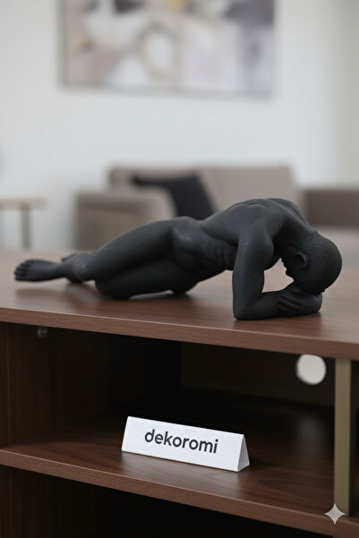 Dekoromi Dekoratif Yatan Adam Heykeli (36x10cm) Siyah Hediyelik Dekorasyon Biblo