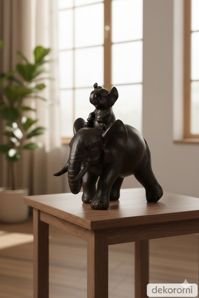 Tual Hobi Sanat Dekoratif Yavrulu Fil Heykeli (24x24cm) Ev ve Ofis Lüks Şık D...