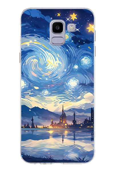 TechTree حافظة سيليكون متوافقة مع هاتف سامسونج جالاكسي J6 بتصميم السماء المرص...