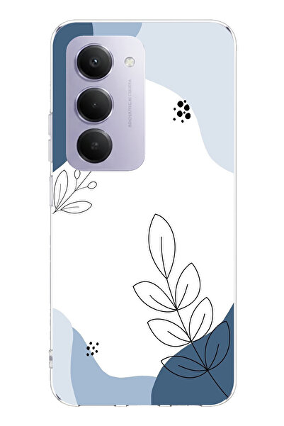 TechTree حافظة سيليكون متوافقة مع هاتف Redmi 15 4G باللون الأزرق وخطوط نباتية...