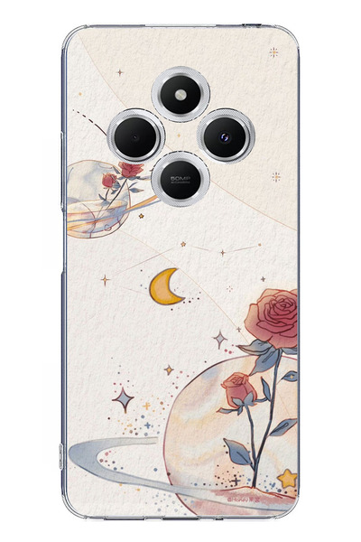 TechTree حافظة سيليكون متوافقة مع هاتف Redmi 14C، Planet and Star and Rose مطبوع