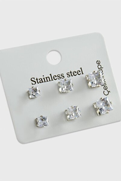 ZERO LAND 6 قطع من أقراط الزركون المربعة ذات الحجر الواحد من الفولاذ