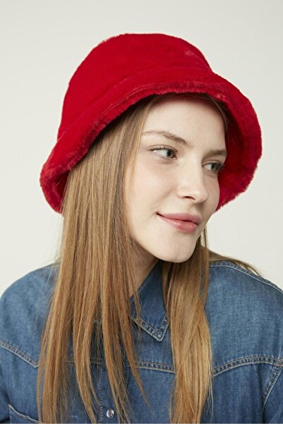 FRESCO SCARFS Red Color Plush Bucket Hat