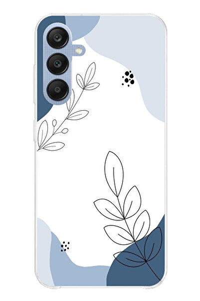 TechTree حافظة سيليكون متوافقة مع هاتف سامسونج جالاكسي A25 باللون الأزرق وخطوط نباتية مطبوع