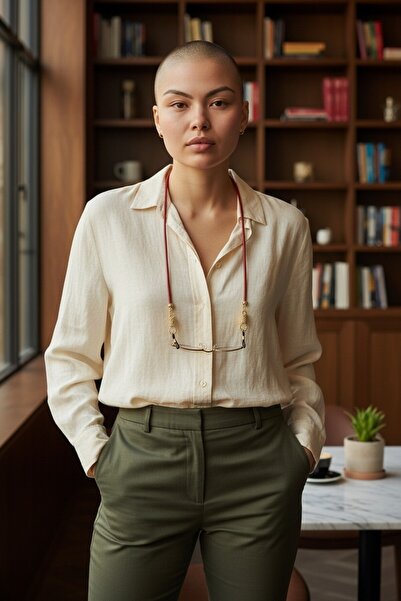 Sibelya Aksesuar Red 100% Real Leather Gold Color Metal Detailed Glasses Strap