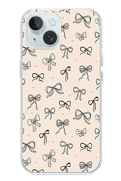 TechTree حافظة سيليكون متوافقة مع هاتف iPhone 15 باللون الأسود ونمط فيونكة كر...