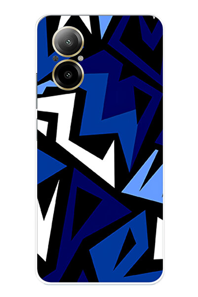 TechTree حافظة سيليكون متوافقة مع هاتف Realme 12 Lite ذات تصميم هندسي أزرق حد...