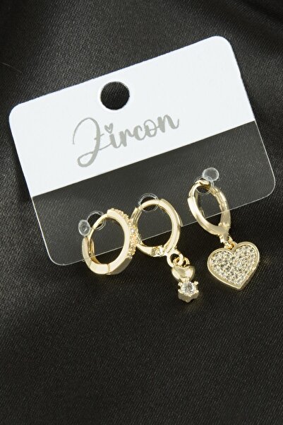 ZERO LAND 3 Pieces Heart Zircon Stone (91024) Earrings-Silver Color