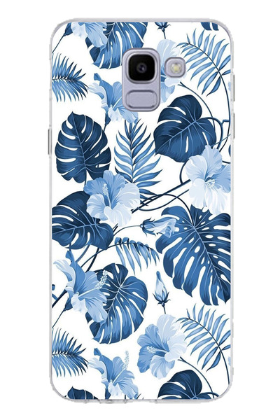 TechTree حافظة سيليكون مطبوع متوافقة مع هاتف سامسونج جالاكسي J6 بنمط أوراق ال...