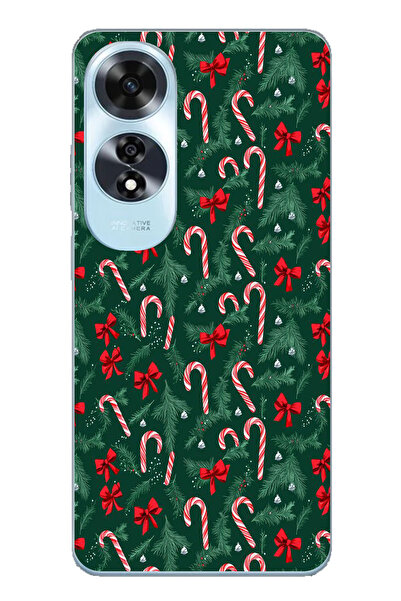 TechTree حافظة سيليكون متوافقة مع هاتف اوبو A60 لشجرة الصنوبر وعصا الحلوى مطبوع