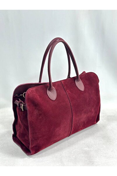 modvina Burgundy Genuine Suede Leather Women's Shoulder Bag |   Premium Quality |   40X28 cm |   Large Volume