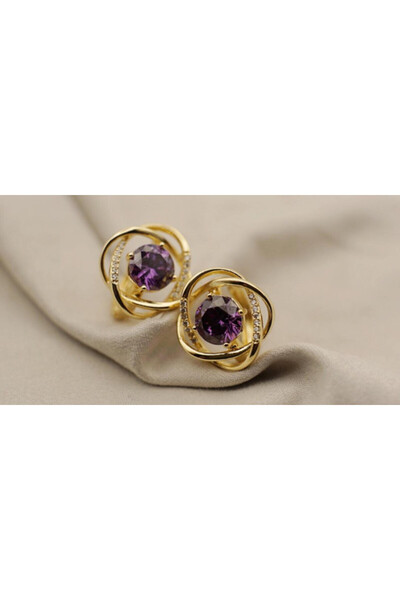 XUPING JEWELRY 18K Gold Plated Earrings with Amethyst (Purple) and Zirconia - Floral Design
