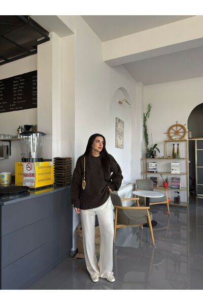 Tavie Saten dokulu pantolon-bej