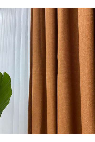 İNCİLİFE Kiremit Keten Fon Perde – 1/3 Sık Pileli, Zarif Ve Dökümlü Görünüm