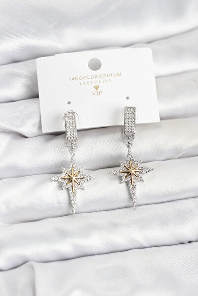 shopwave Zircon Stone Silver Color Brass Polar Star Model Women's Earrings
