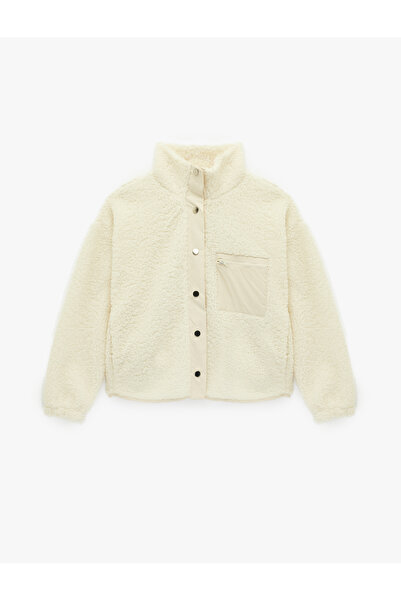 Koton Mock Neck Zipper Pocket Detailed Snap Buttoned Oversized Plush Jacket