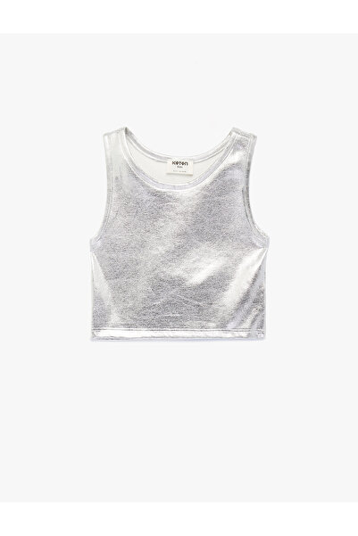 Koton Cotton Sleeveless Crew Neck Slim Fit Shiny Crop Tank Top