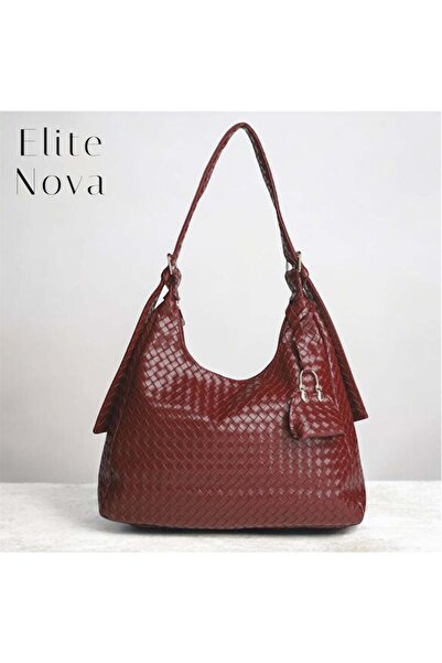 ELİTE NOVA SHOPPİNG Charmli Bag Knitted Patterned-Burgundy