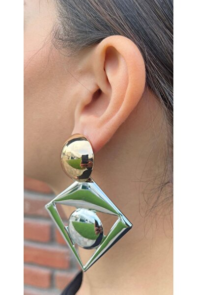 nunu takı Triangular Earrings with Circle