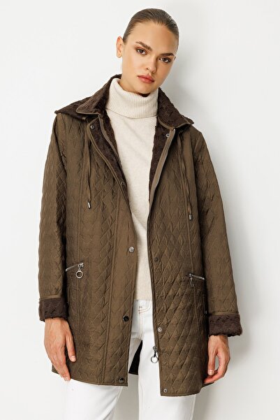 Rain and River BÜYÜK BEDEN İÇİ KÜRKLÜ KAPŞONLU KAPİTONE KABAN