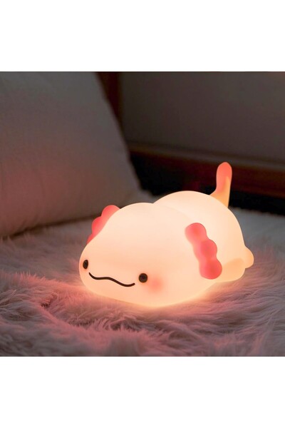 AyrStore Axolotl Gece Lambası, Zamanlayıcılı Sevimli Silikon Dokunmatik Çocuk...