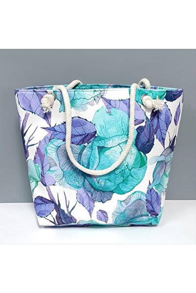 ZERO LAND Geantă de plajă cu model de frunze DS-DERIN-verde apă
