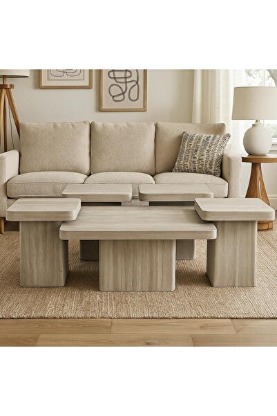 Palma homez طقم طاولات قهوة خشب لون رمادي - 5 حبه