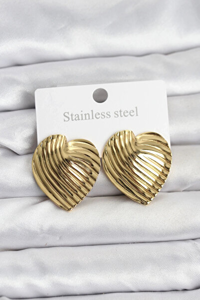 shopwave 316L Steel Gold Color Heart Model Women's Earrings