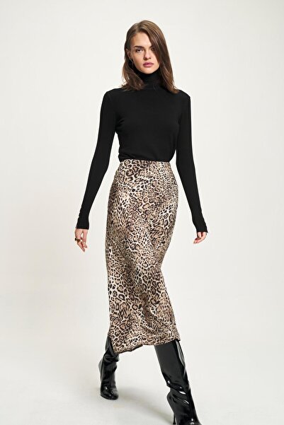 Lijuri Leopard Patterned Satin Skirt 4069 R4-D-K1