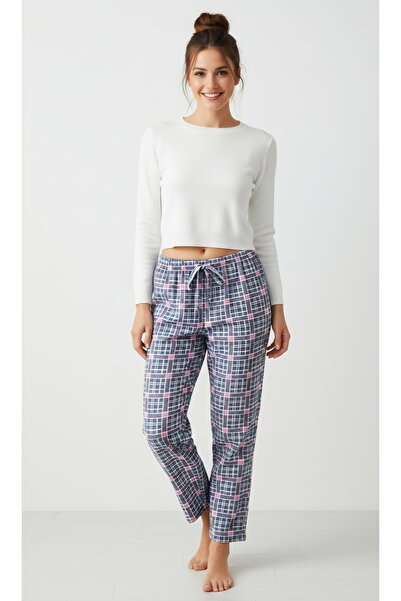 noend Pink Checkered Two Thread Soft Comfortable Cut Pocketless Women's Pajam...