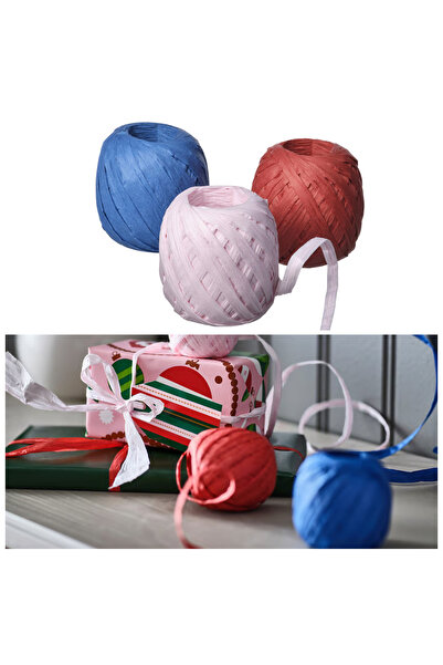 IKEA Vinterfint Pembe Kırmızı Mavi Toplam 60 Metre Paket Ipi Hediye Ambalaj P...