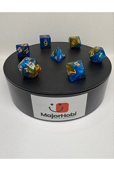 Major Hobi مجموعة نرد DND FRP مكونة من 7 قطع - ذهبي أزرق لامع مرصع باللؤلؤ | ...
