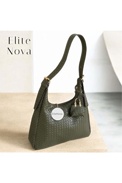 ELİTE NOVA SHOPPİNG Charmli Bag with Knitting Pattern-Khaki Green
