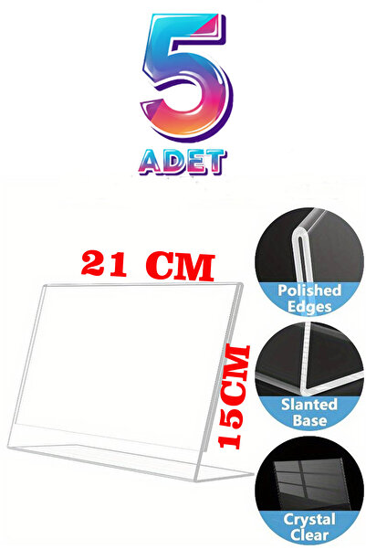 HYL A5 L Tipi Yatay Pleksi Föylük Şeffaf Masaüstü Broşürlük ve Menülük Akrili...