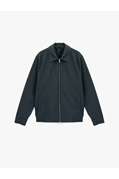 Koton Regular Fit Long Sleeve Pocket Shirt Collar Zippered Corded Fabric Bomber Jacket