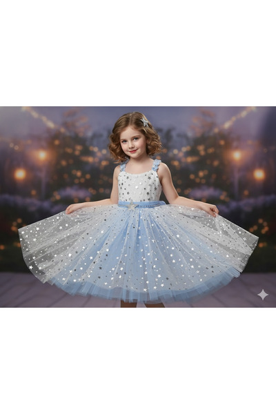 Star Kids فستان بناتي مرصع بالنجوم، فستان حفلات للبنات