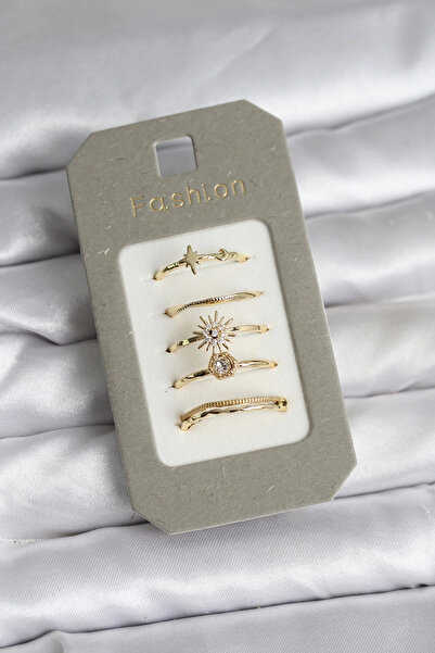 shopwave Brass Gold Color 5-Piece Ring Set