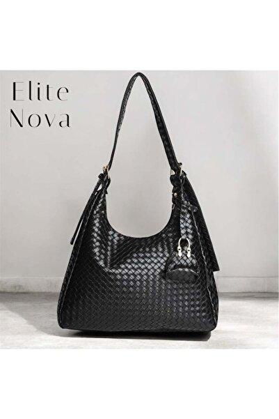 ELİTE NOVA SHOPPİNG Charmli Bag Knitted Patterned-Black