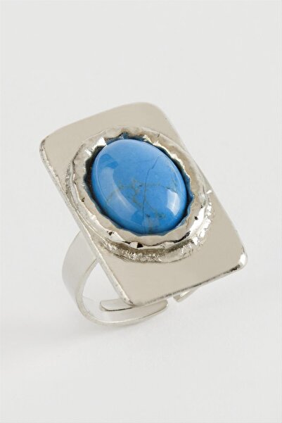 ZERO LAND 1614358749 Rectangular Turquoise Stone (225843) Ring-Silver Color