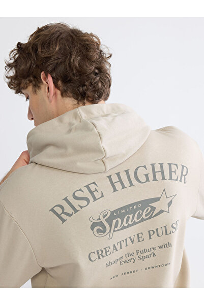 LC Waikiki Xside beige Oversized Printed men's sweatshirt