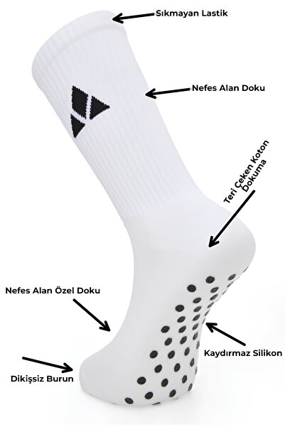 MGC Spor 3-Pack White Stitch-Free Toe Breathable Non-Slip Sole Socks for Football, Basketball, Tennis, Yoga, Plates