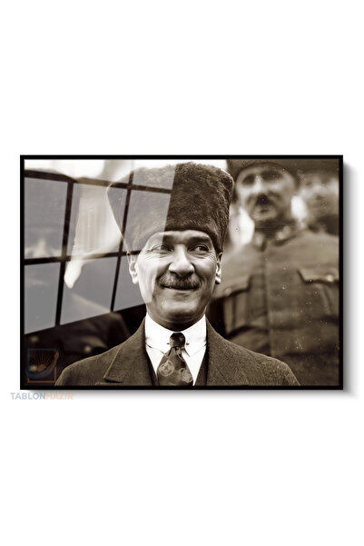 tablonhazır Çerçeveli Yatay Cam Tablo Salon Duvar Tablosu Yatay Cam Gulen Ata...