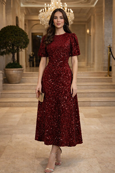 ADASTYLE Rochie cu paiete cu paiete de lungime midi