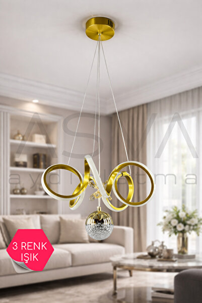 asva aydınlatma Toplu Modern Salon LED Avizesi Eskitme Gold Üç Renk Işık Deko...
