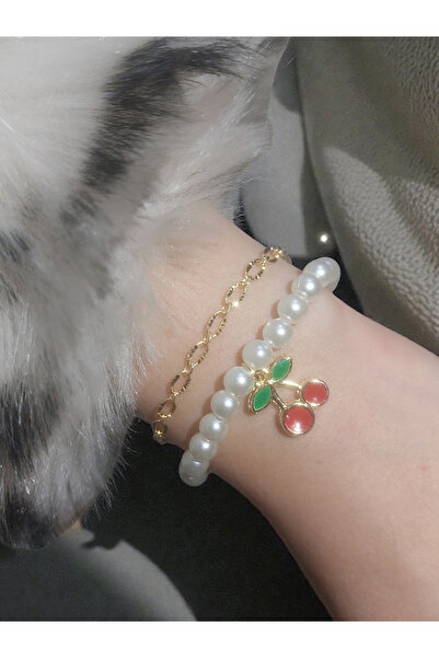 Madam Bikan Gold Color Double Chain Pearl Bracelet