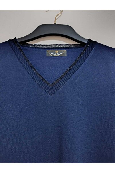 anne moda ankara Superior Quality, V-Neck, Solid Color, Long Sleeves, Cotton-Acrylic Blend, Stylish, Knitwear Sweater/Blouse